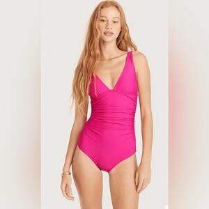 NWT J. Crew Ruched V-Neck One-Piece Fuscia Pink Size 8